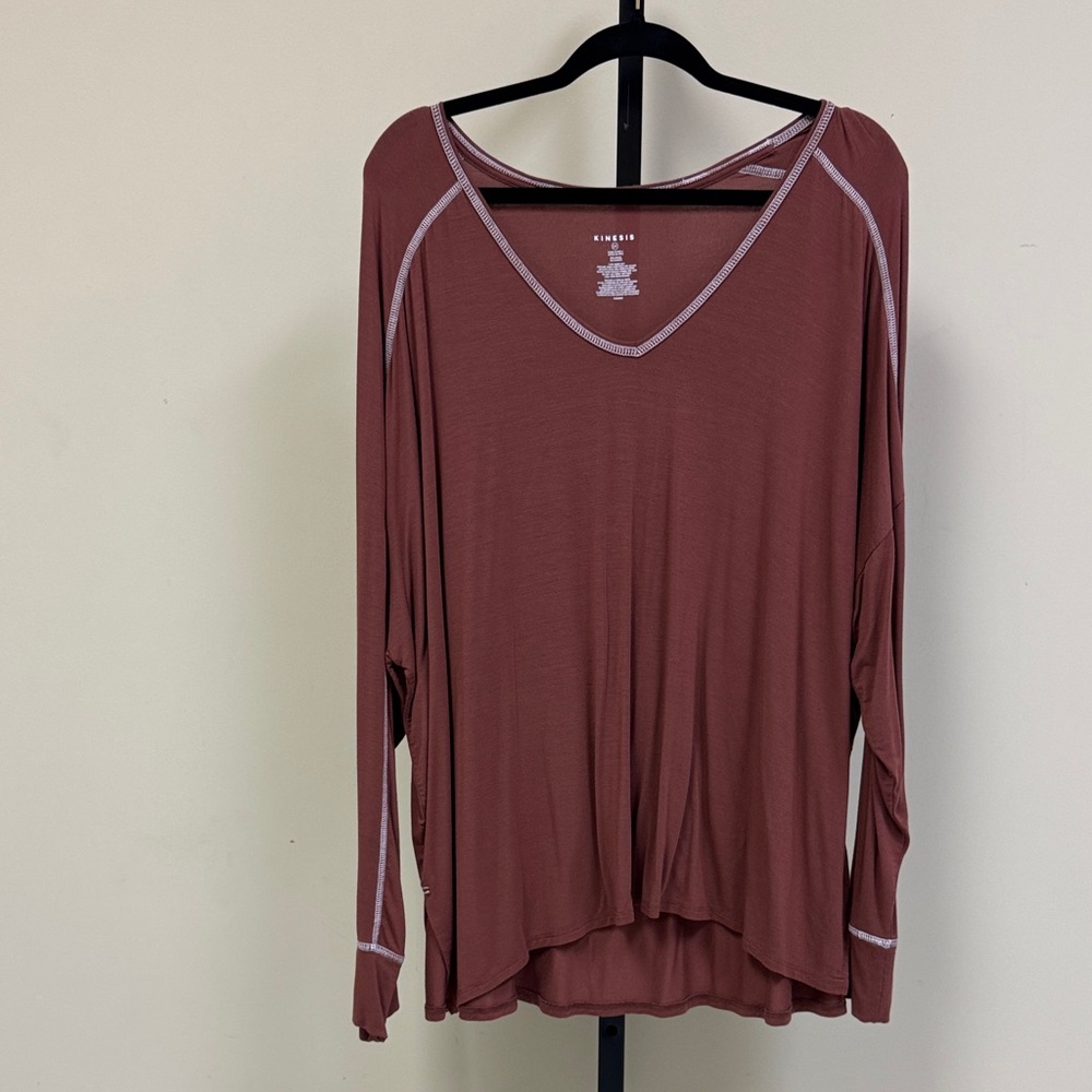 Women's V-Neck Long Sleeve Pajama Top - Brown
